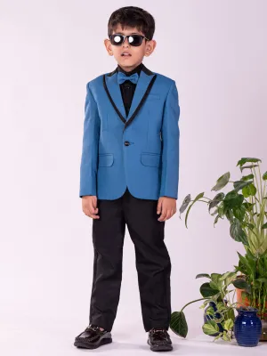 Jashvi Boys' Black And Turquoise Shirt Blazer And Pant