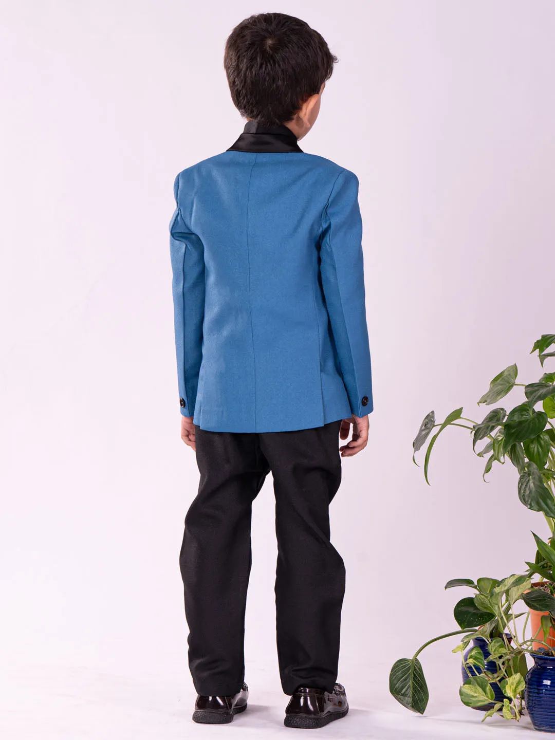 Jashvi Boys' Black And Turquoise Shirt Blazer And Pant