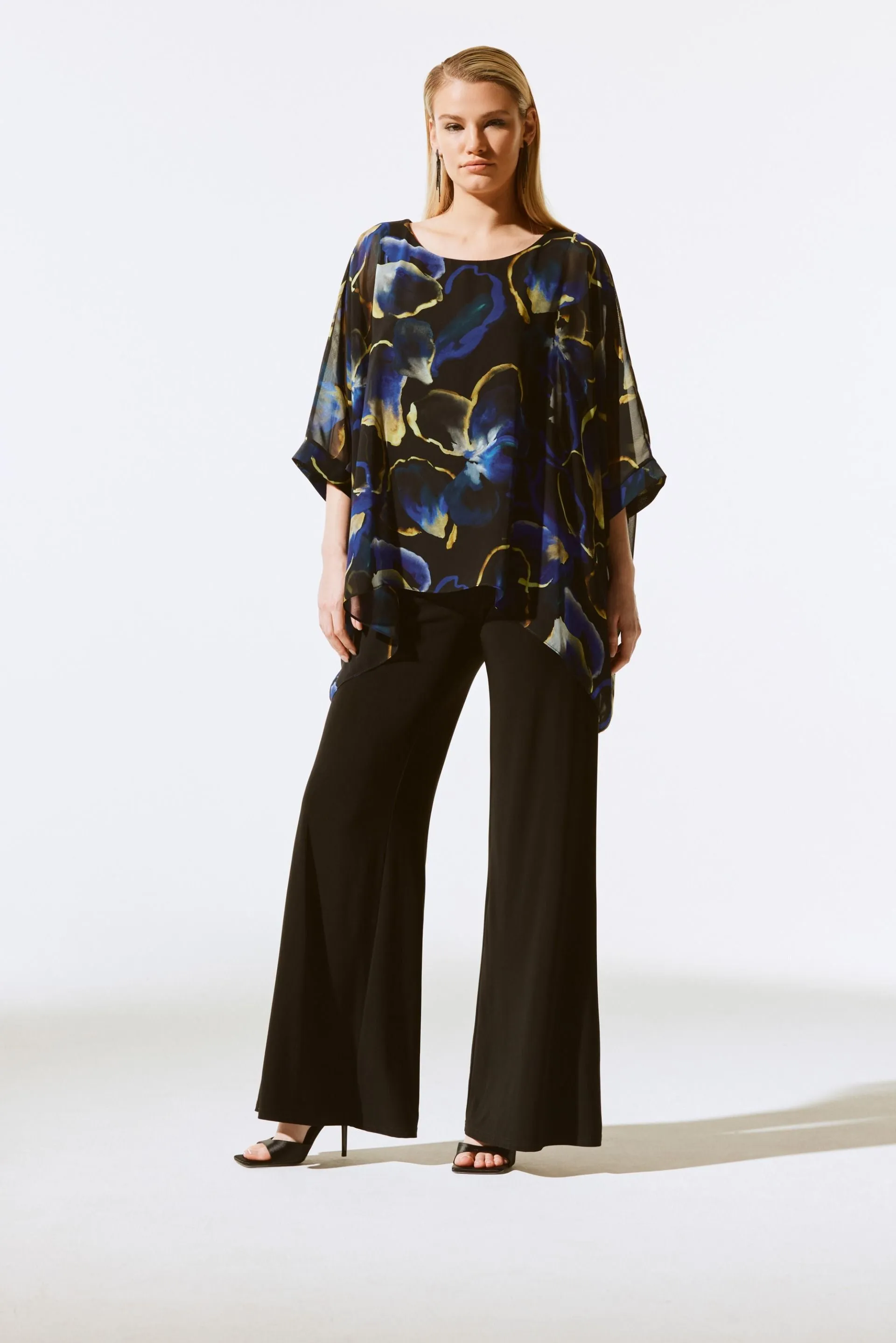 Joseph Ribkoff Black/Multi Floral Chiffon Poncho Top 243787