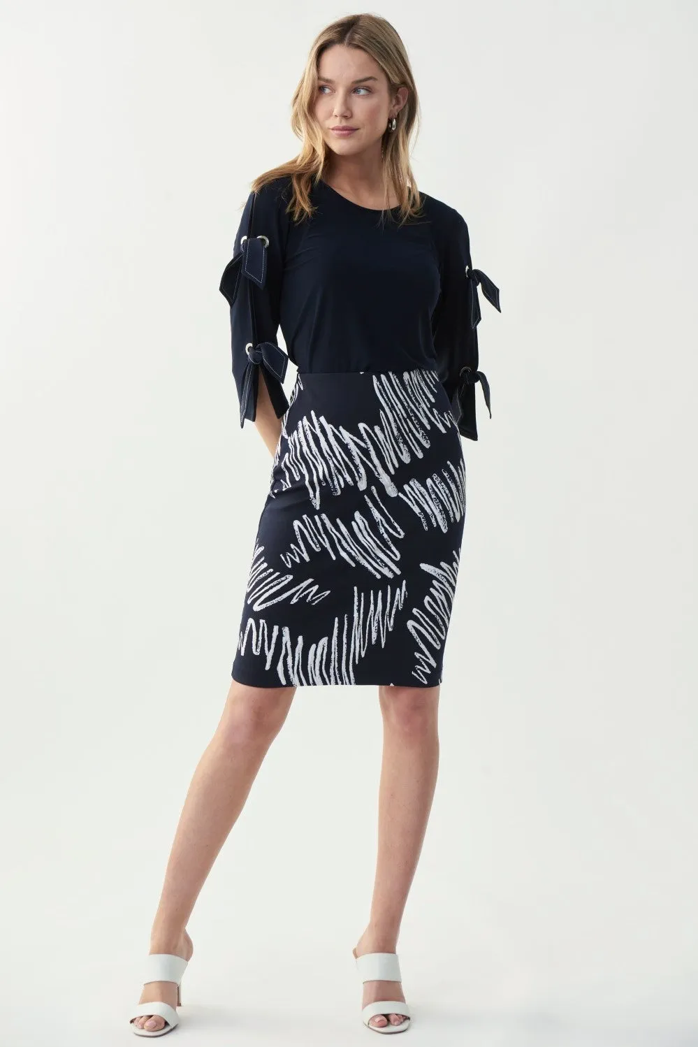 Joseph Ribkoff Skirt 221384 Midnight-Blue/Vanilla