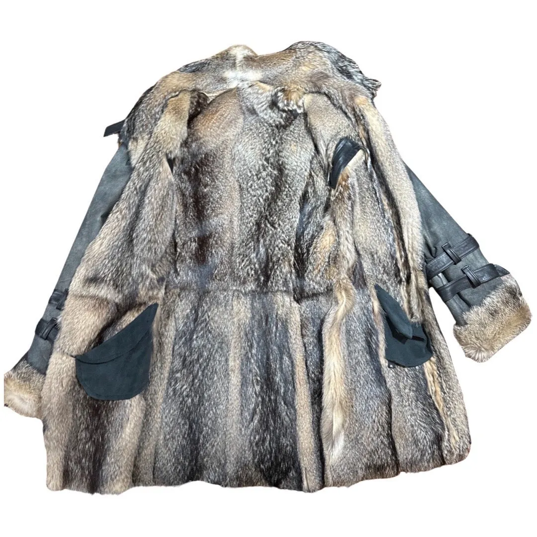 Kashani Women's Distressed Leather Fox Fur Trench Coat