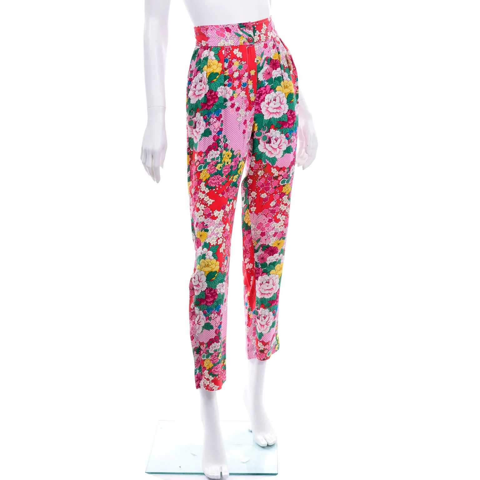 Kenzo 1980s Deadstock High Waisted Floral Pants W Original Tag