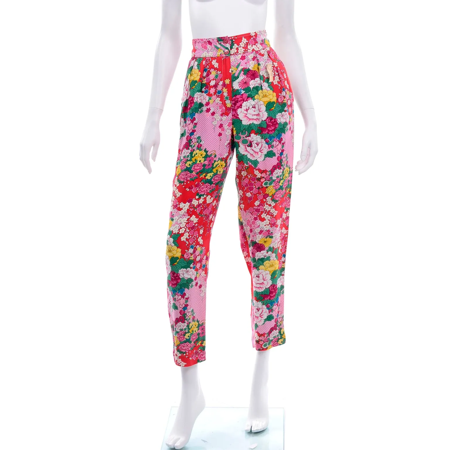 Kenzo 1980s Deadstock High Waisted Floral Pants W Original Tag