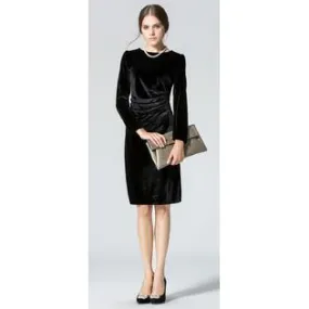 Ketty More Women Long Sleved Round-Neck Velvet Plated Dress-KMWD233