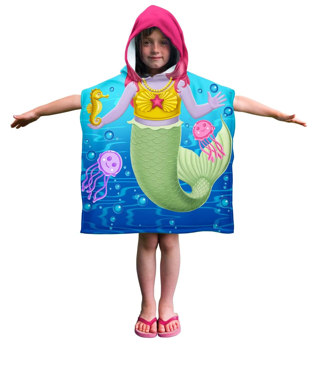 Kids Super Soft Cotton Hooded Poncho Bath Beach Pool Towel (Shark