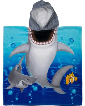 Kids Super Soft Cotton Hooded Poncho Bath Beach Pool Towel (Shark