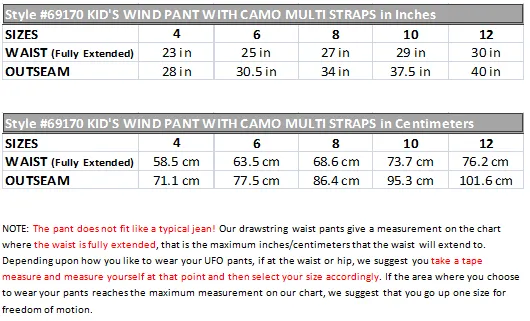 Kid's Wind Pant with Camouflauge Multi Straps #69170