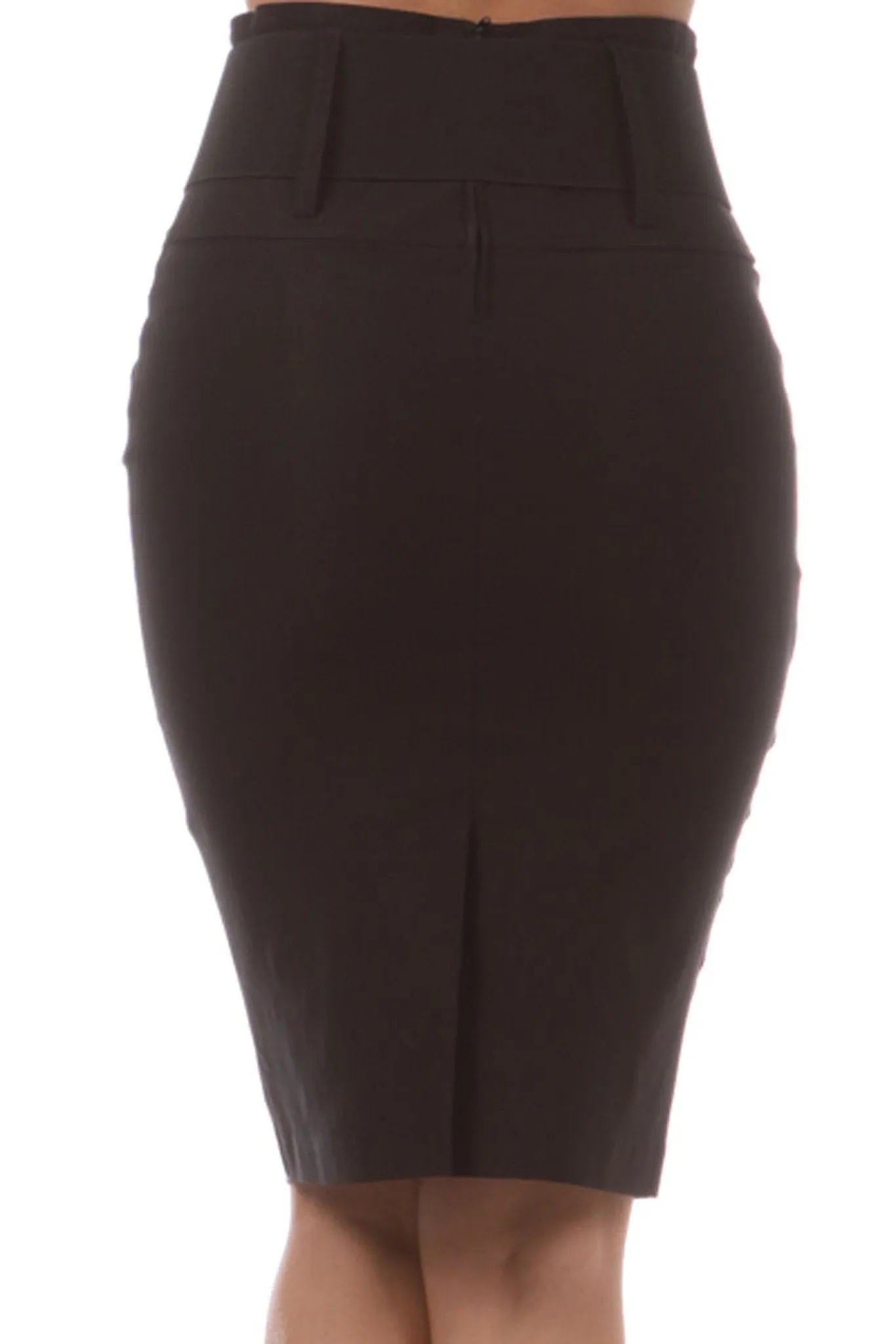 Knee Length High Waist Stretch Pencil Skirt with Wide Belt