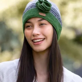 Ladies Crochet  Hat with flower - Green