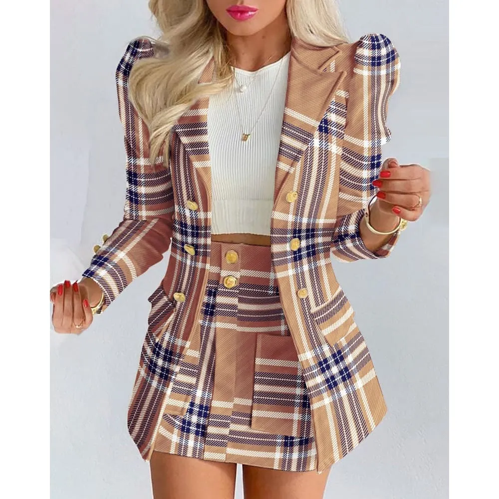 Lapel Collar Side Flap Pocket Blazer & Front Pockets Mini Skirt Set