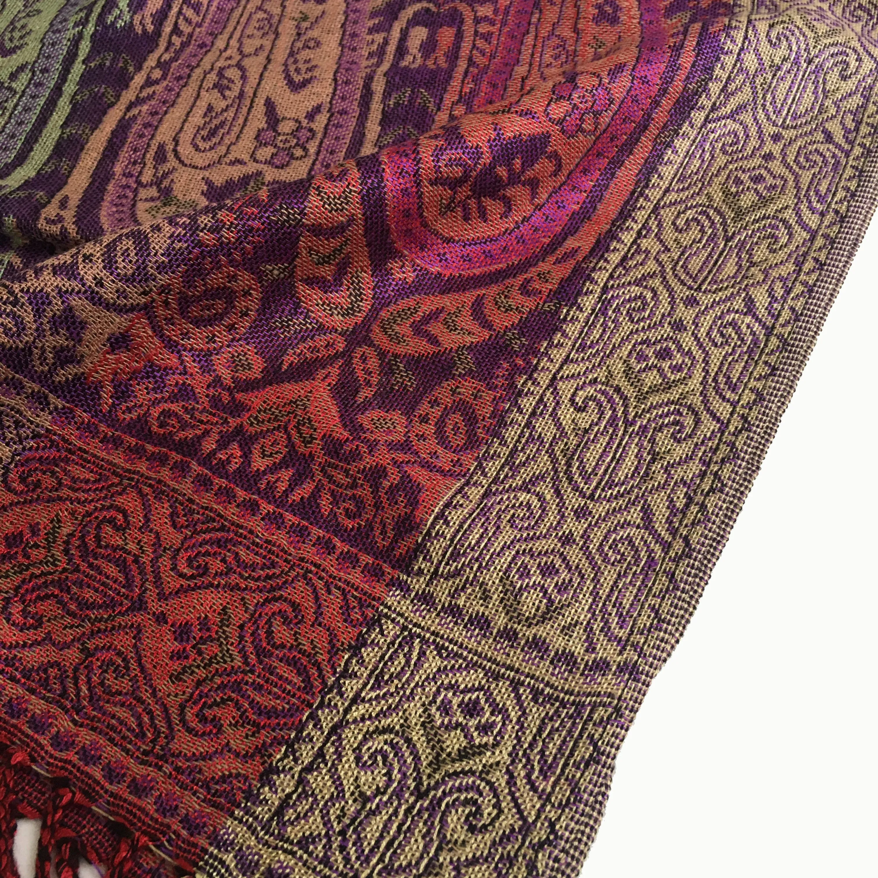 LARGE PURPLE RAINBOW MULTI COLOUR PAISLEY PRINT PASHMINA SHAWL SCARF