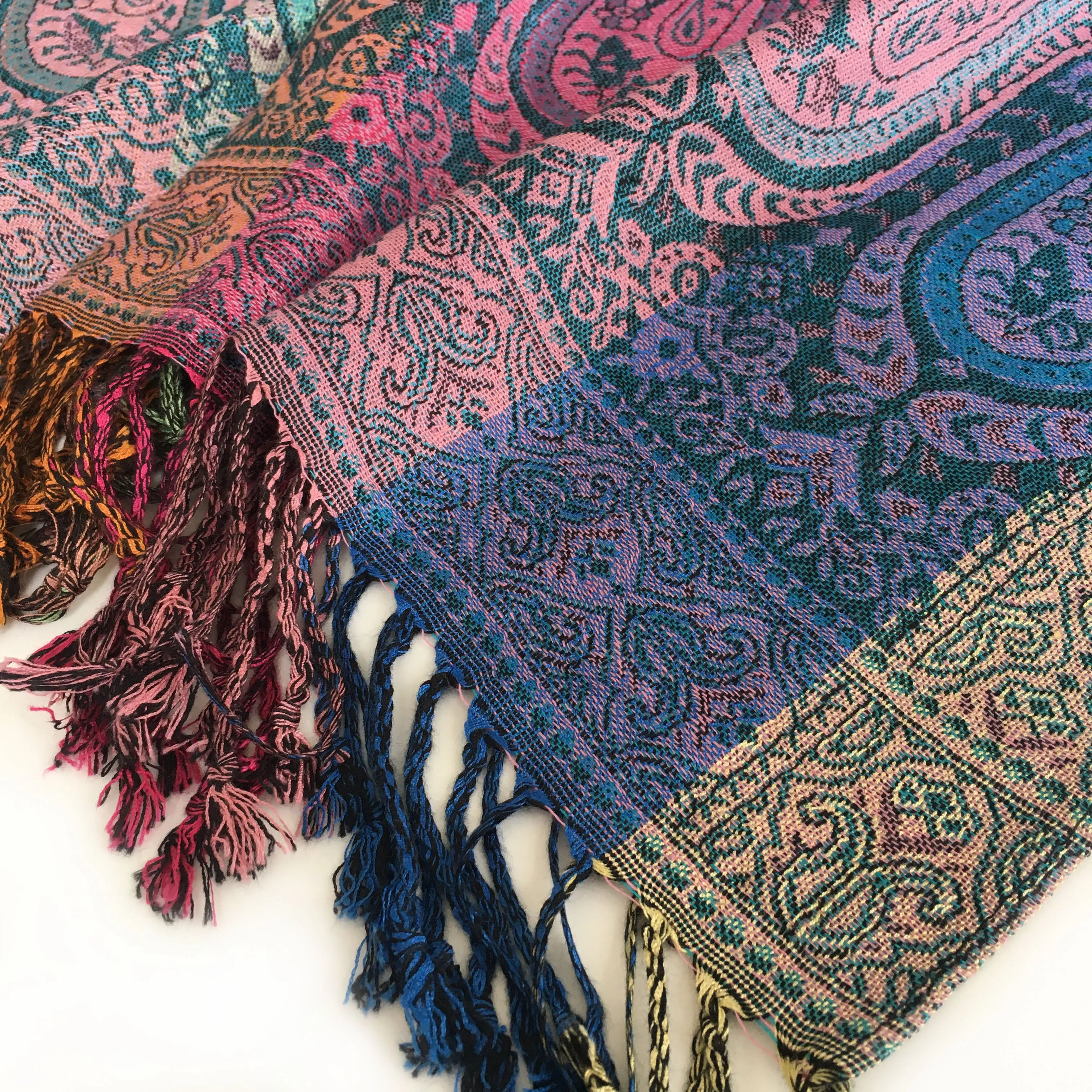 LARGE TEAL RAINBOW MULTI COLOUR PAISLEY PRINT PASHMINA SHAWL SCARF