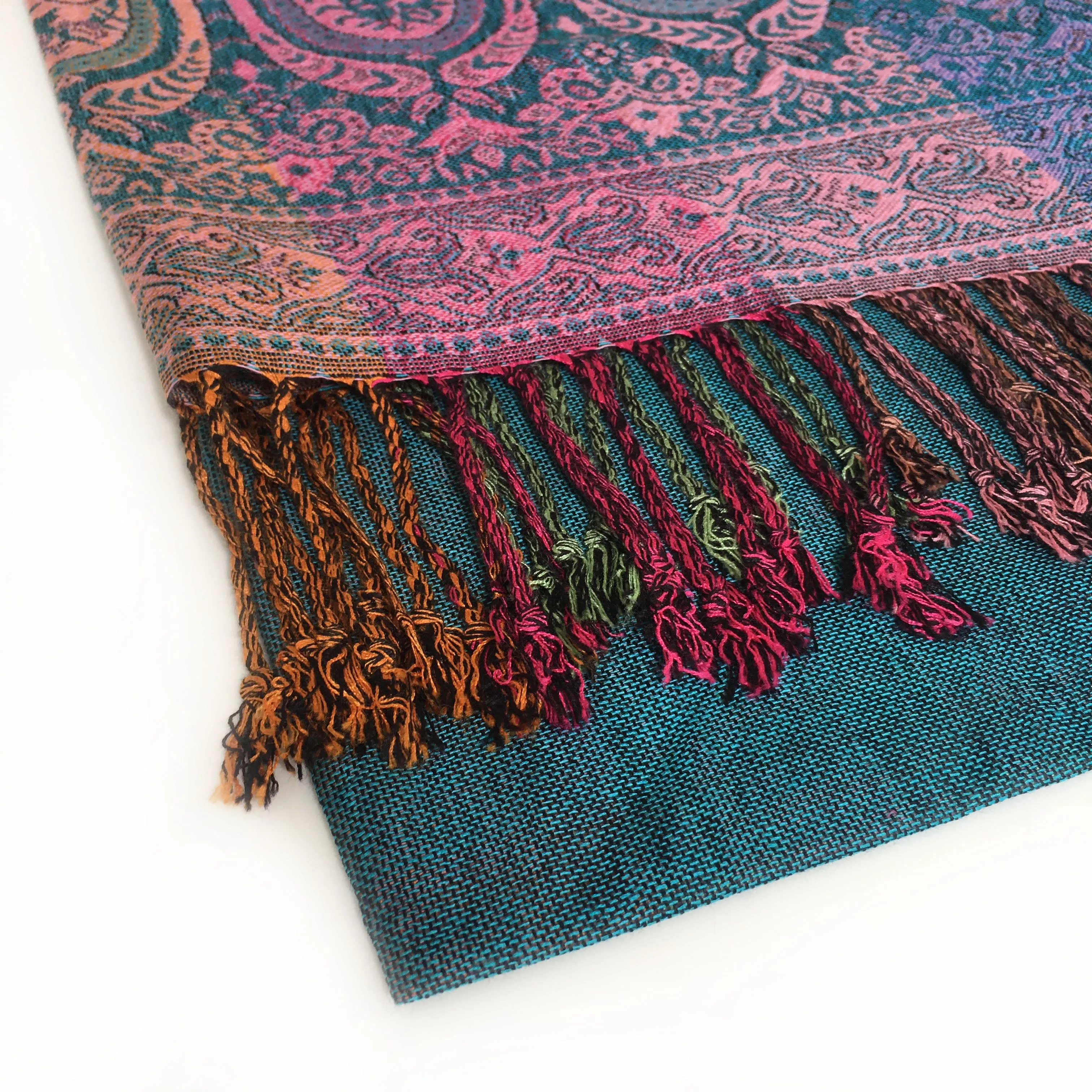 LARGE TEAL RAINBOW MULTI COLOUR PAISLEY PRINT PASHMINA SHAWL SCARF