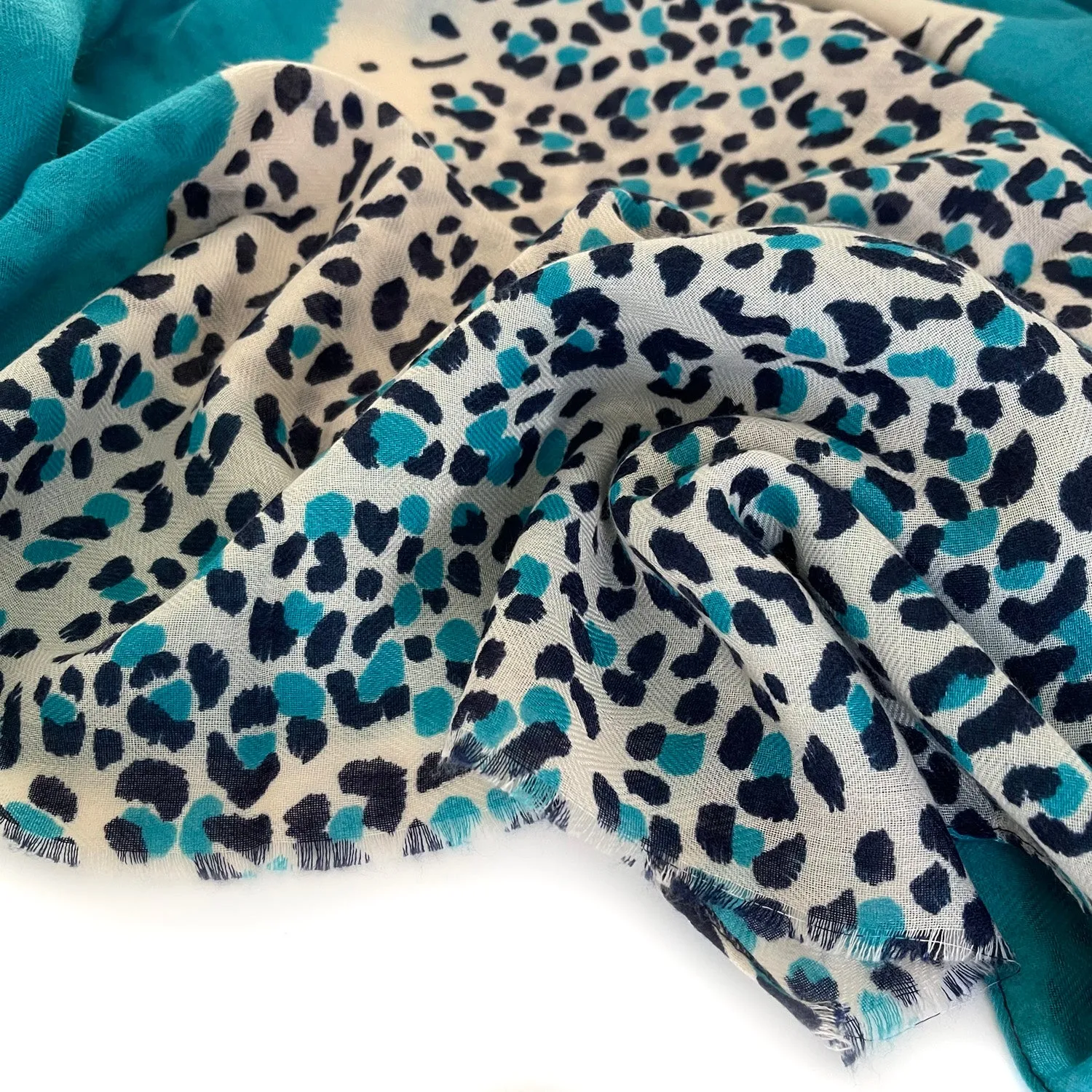 LARGE TURQUOISE BLUE TIGER AND LEOPARD PRINT SHAWL SCARF