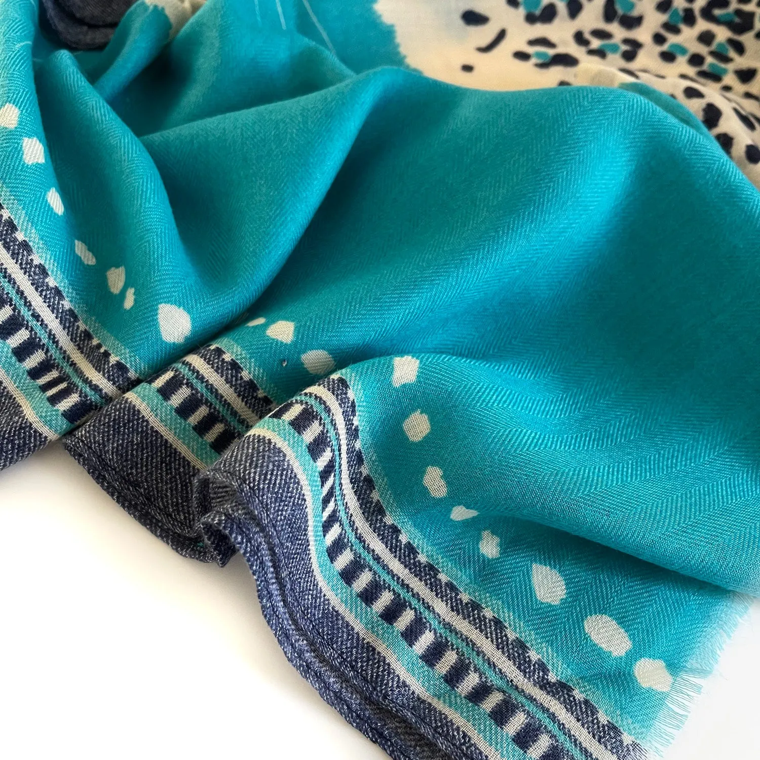 LARGE TURQUOISE BLUE TIGER AND LEOPARD PRINT SHAWL SCARF