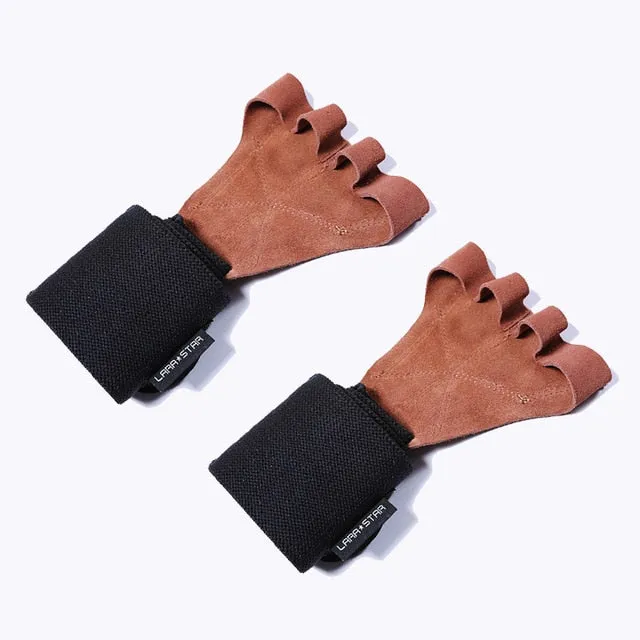 Leather Weight Lifting Gloves with Wrist Wraps