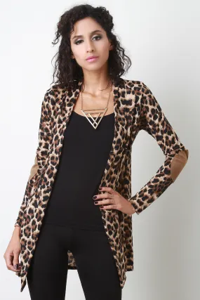 Leopard Open Front Elbow Patch Blazer