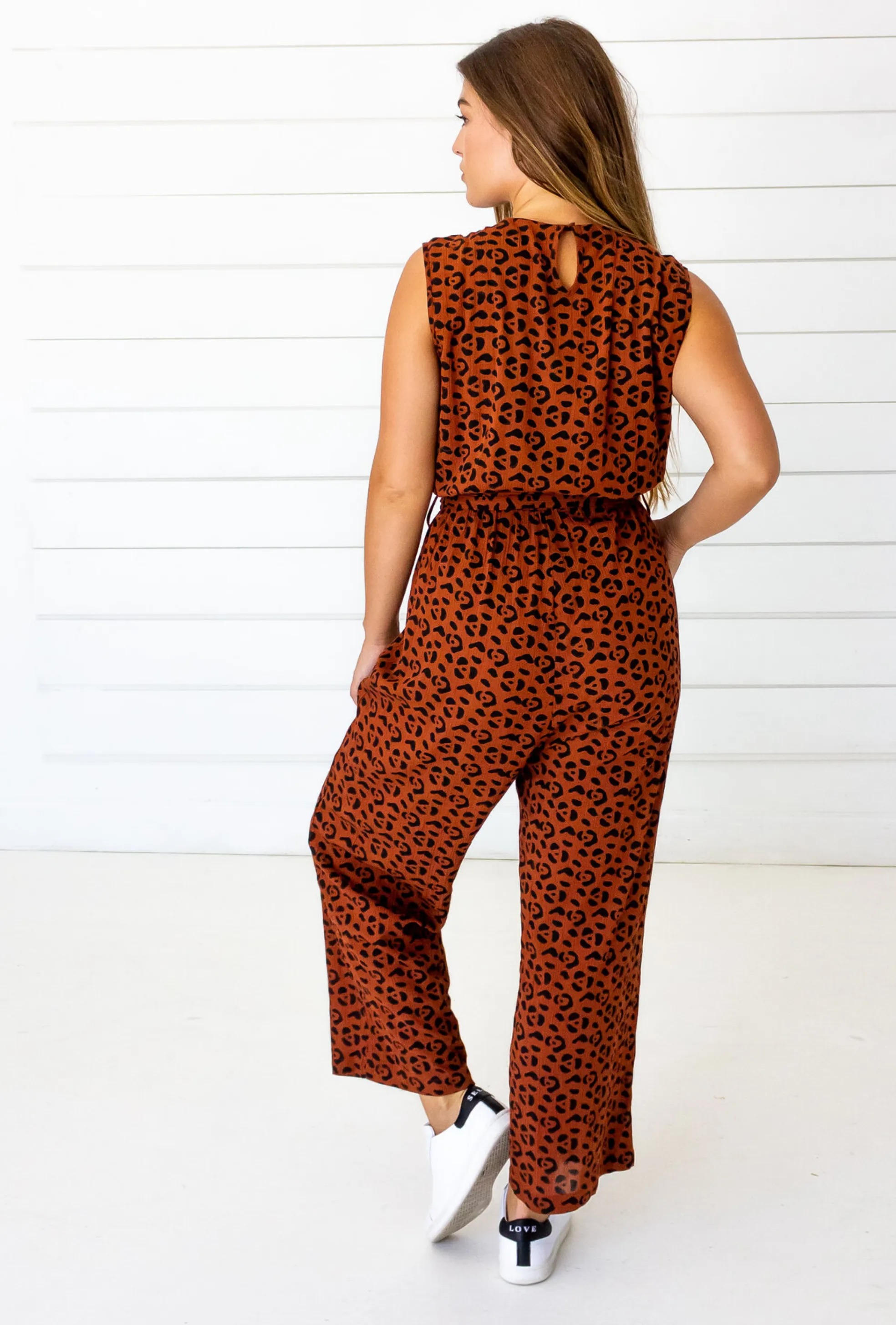 Leopard Sleeveless Jumpsuit in Sienna   Black