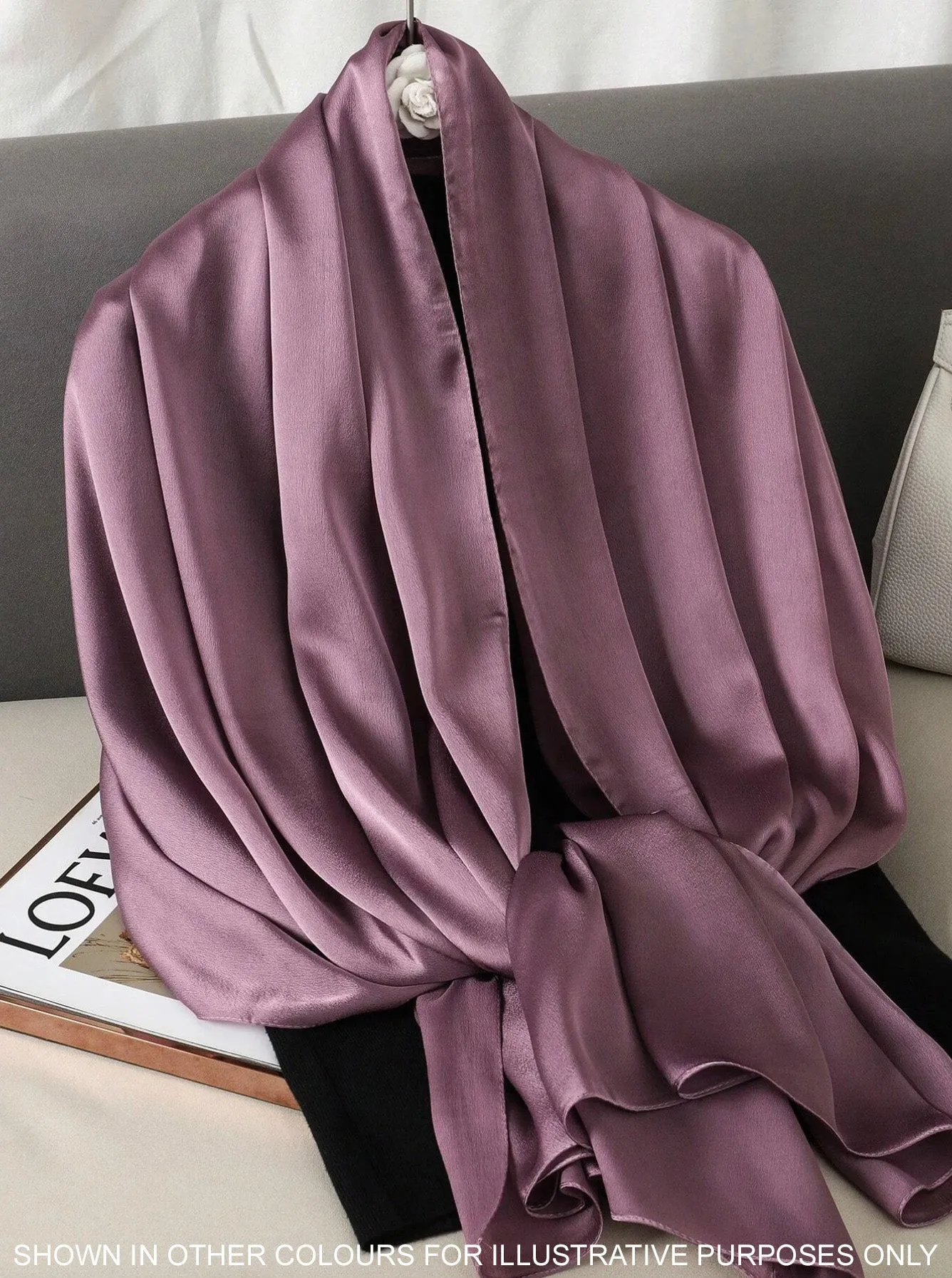 LONG PLAIN BEIGE SATIN SCARF SHAWL WRAP