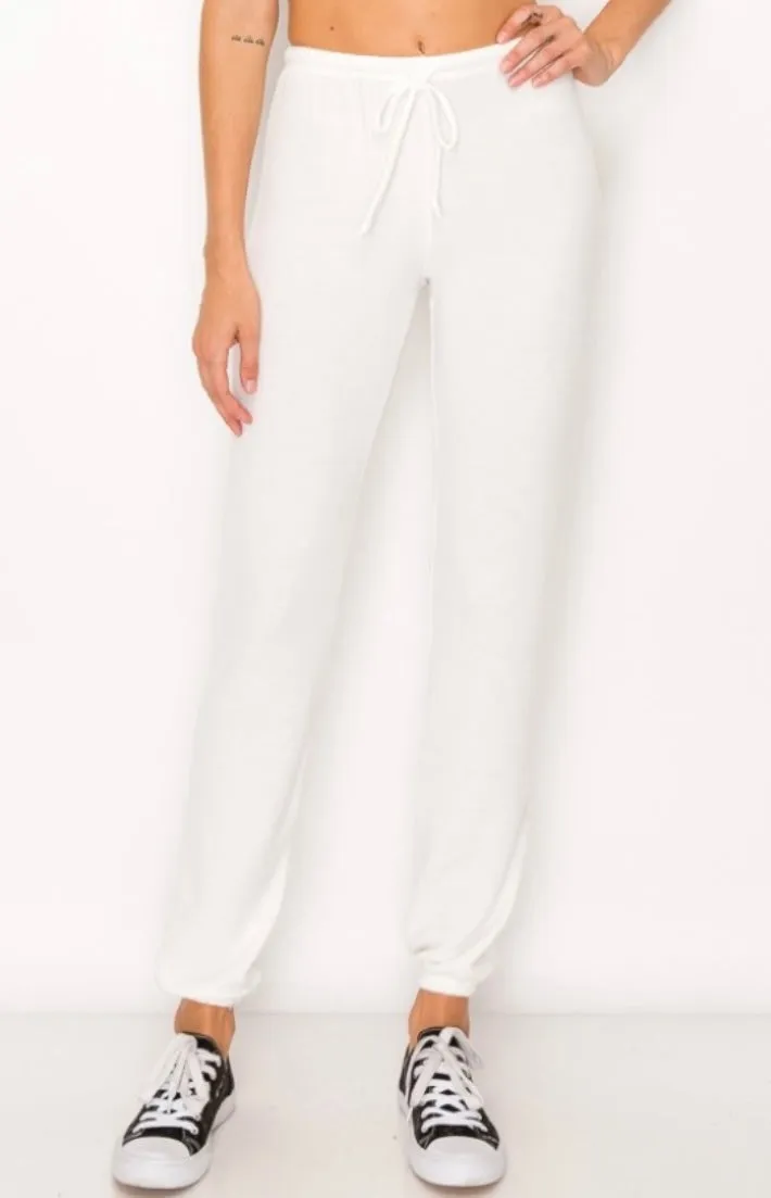 Lounge comfy and cozy pants with elastic drawstring pants with elastic at ankles- Ivory