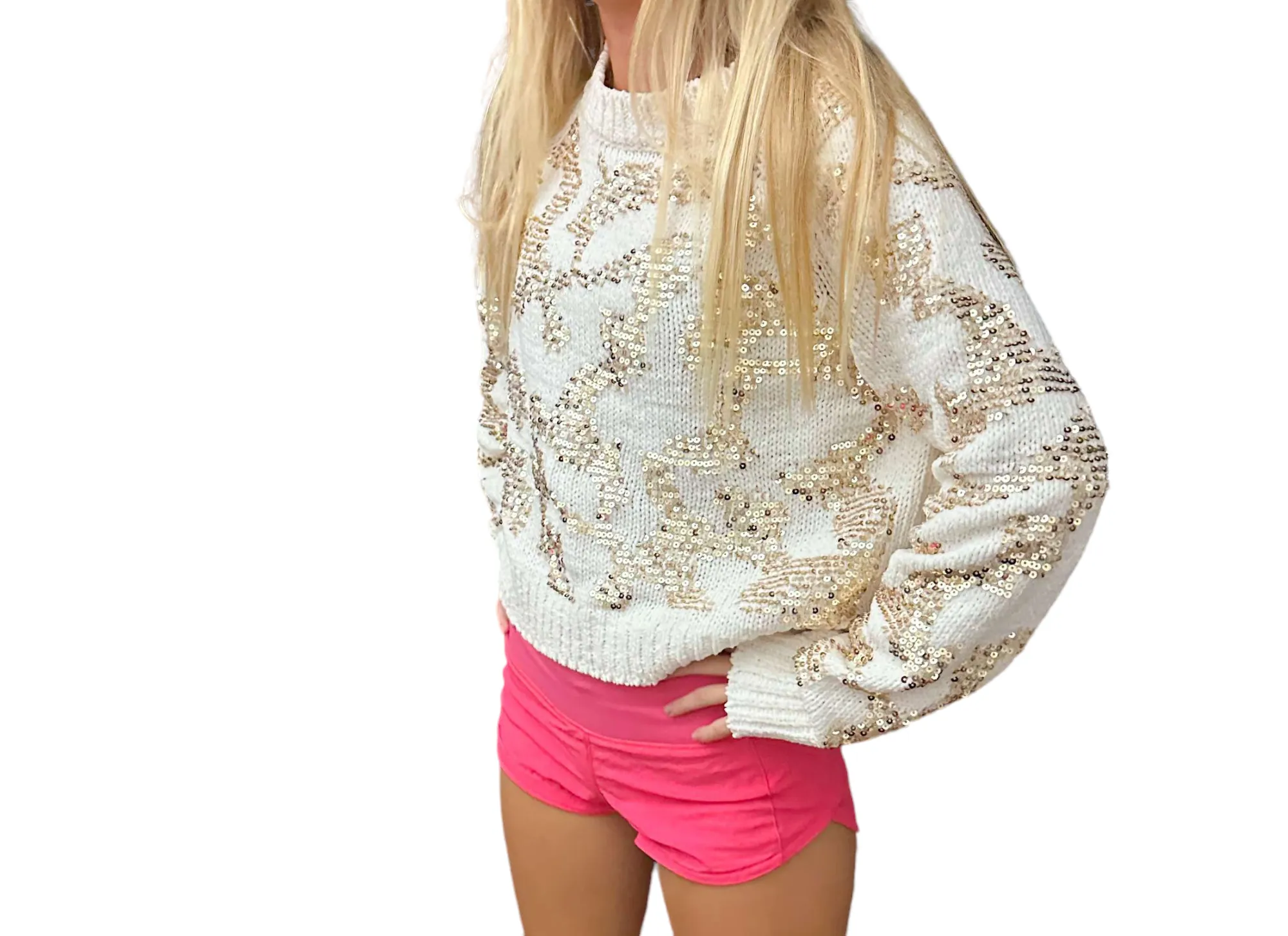 Lustrous Gold & Ivory Sequin Sweater