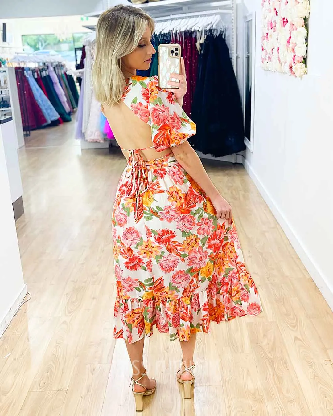 Maeve Midi Skirt - Orange Floral