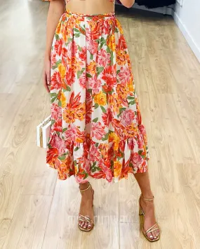 Maeve Midi Skirt - Orange Floral