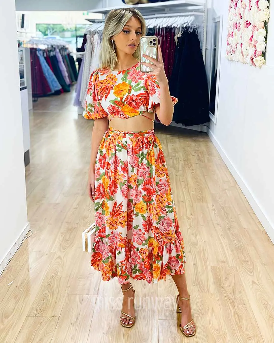 Maeve Midi Skirt - Orange Floral