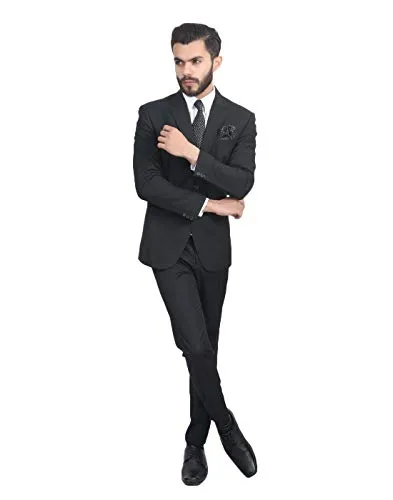 MANQ Men's Slim Fit Single Breasted Blazer (BL-101-36_Black_36)