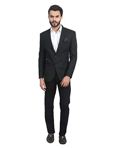 MANQ Men's Slim Fit Single Breasted Blazer (BL-101-36_Black_36)