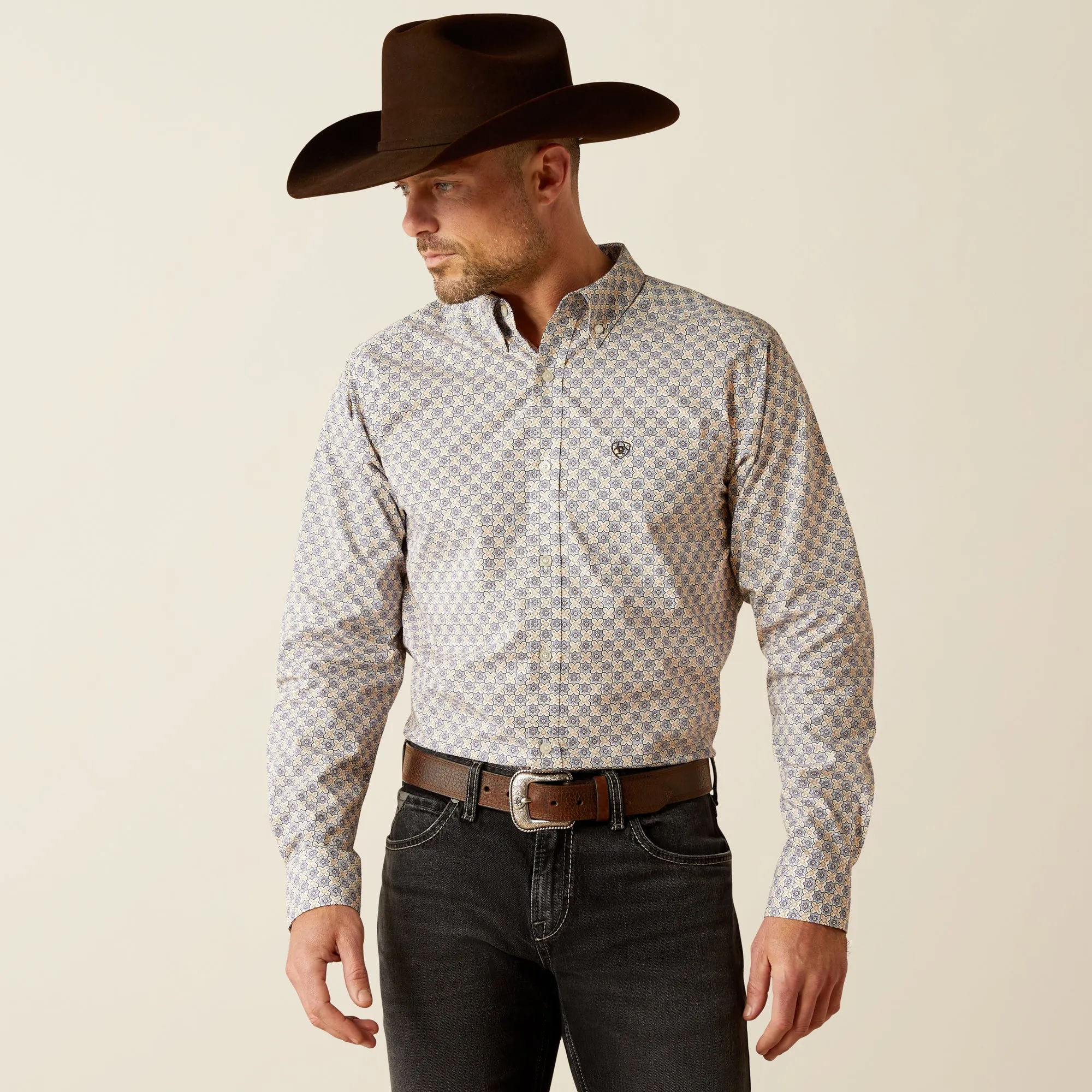 Men's Ariat Cario Grey Blue Fitted Shirt - 10054080