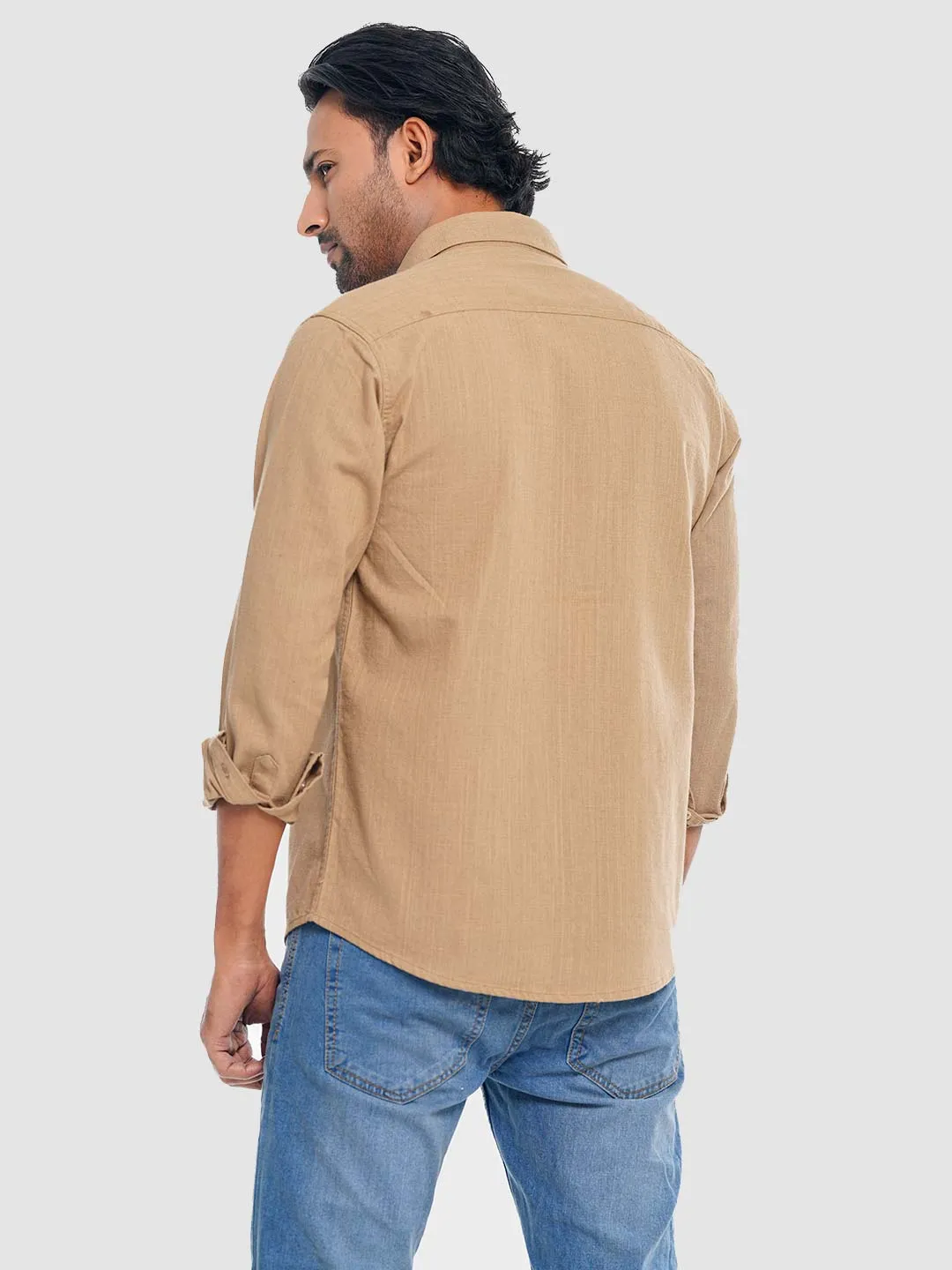 Men's Casual Full Sleeve Shirt in Camel Beige