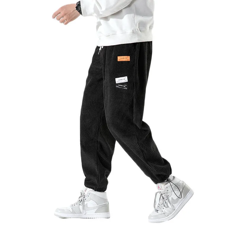 Mens Corduroy Pants Spring and Autumn Men's Casual Pants Corduroy Ankle-Length Pants Loose Track Pants