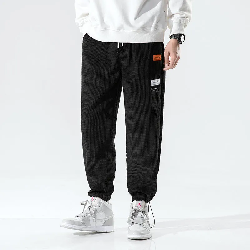 Mens Corduroy Pants Spring and Autumn Men's Casual Pants Corduroy Ankle-Length Pants Loose Track Pants