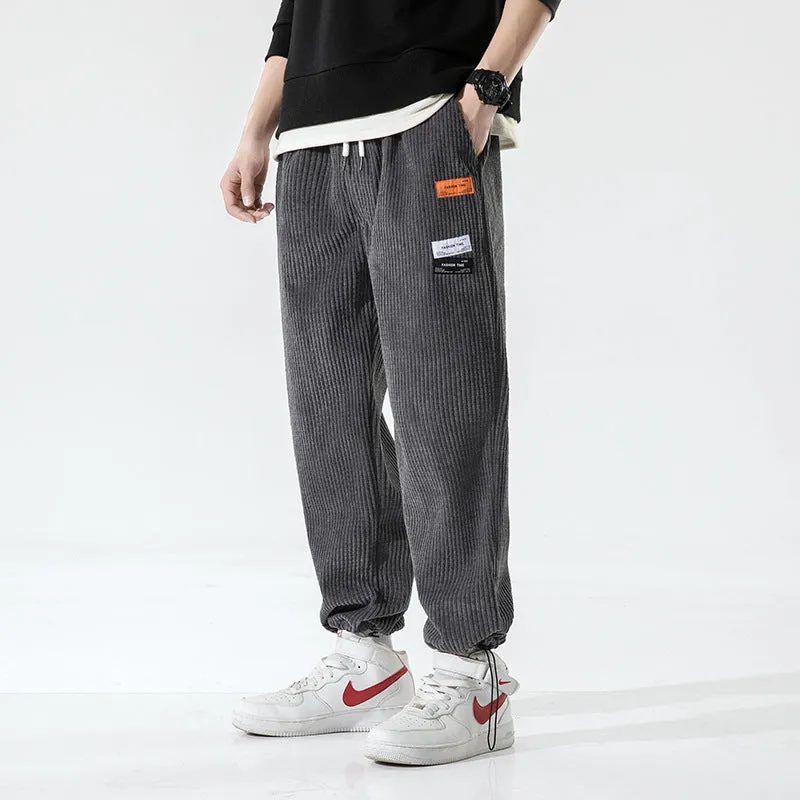 Mens Corduroy Pants Spring and Autumn Men's Casual Pants Corduroy Ankle-Length Pants Loose Track Pants