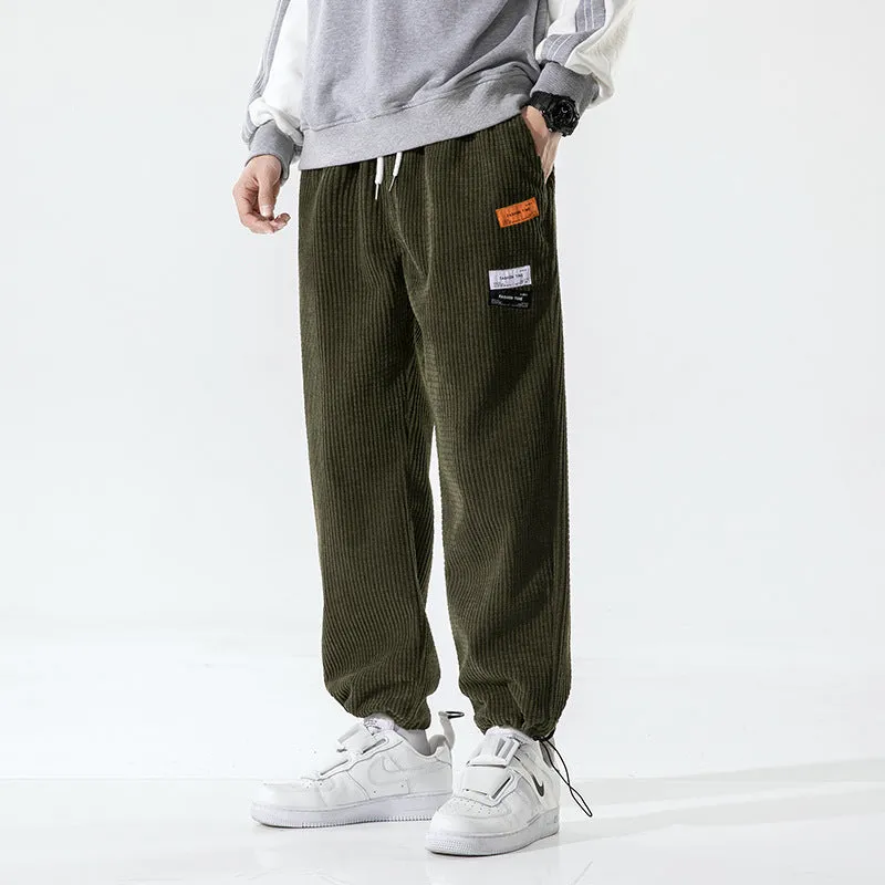 Mens Corduroy Pants Spring and Autumn Men's Casual Pants Corduroy Ankle-Length Pants Loose Track Pants