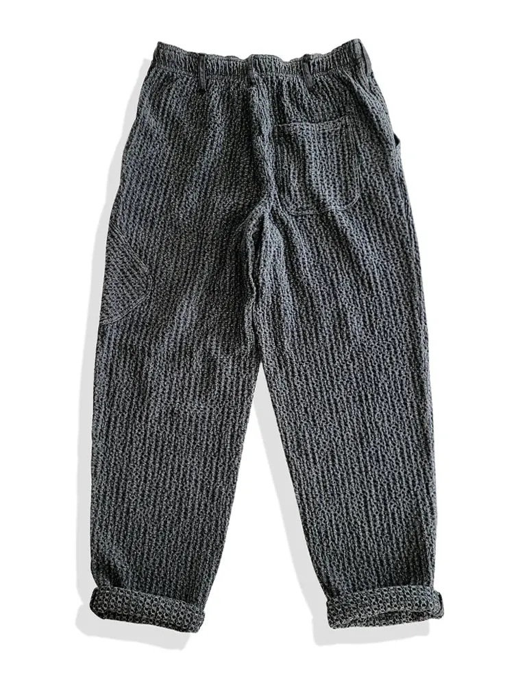 Men's Grey Tapered Pants Sashiko Japanese Style Casual Trousers