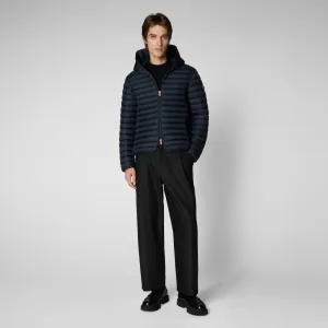 Men's  Hooded Animal free Puffer Jacket Donald in Blue Black