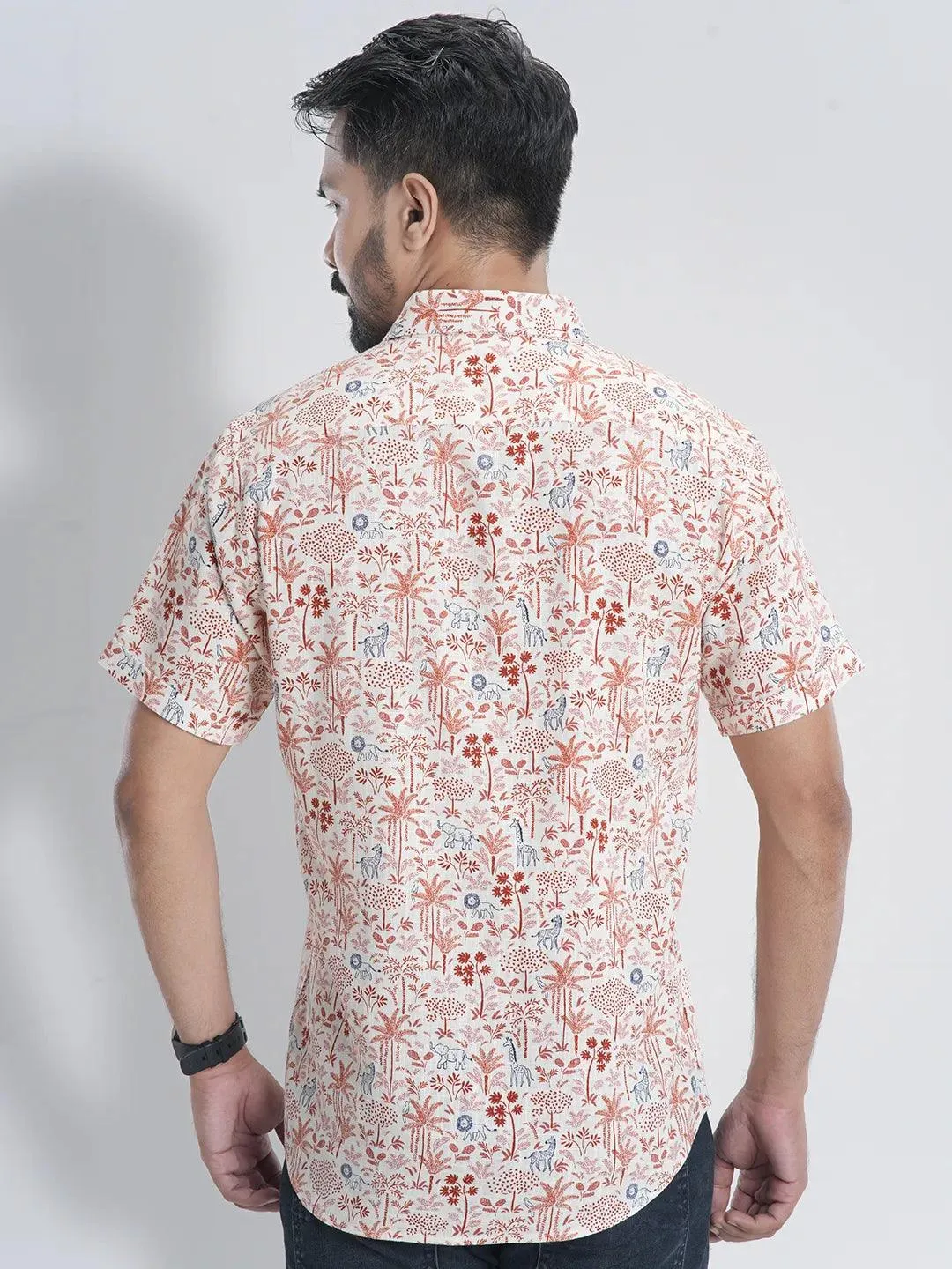 Men's Short Sleeve Casual Shirt in AOP Print Orange