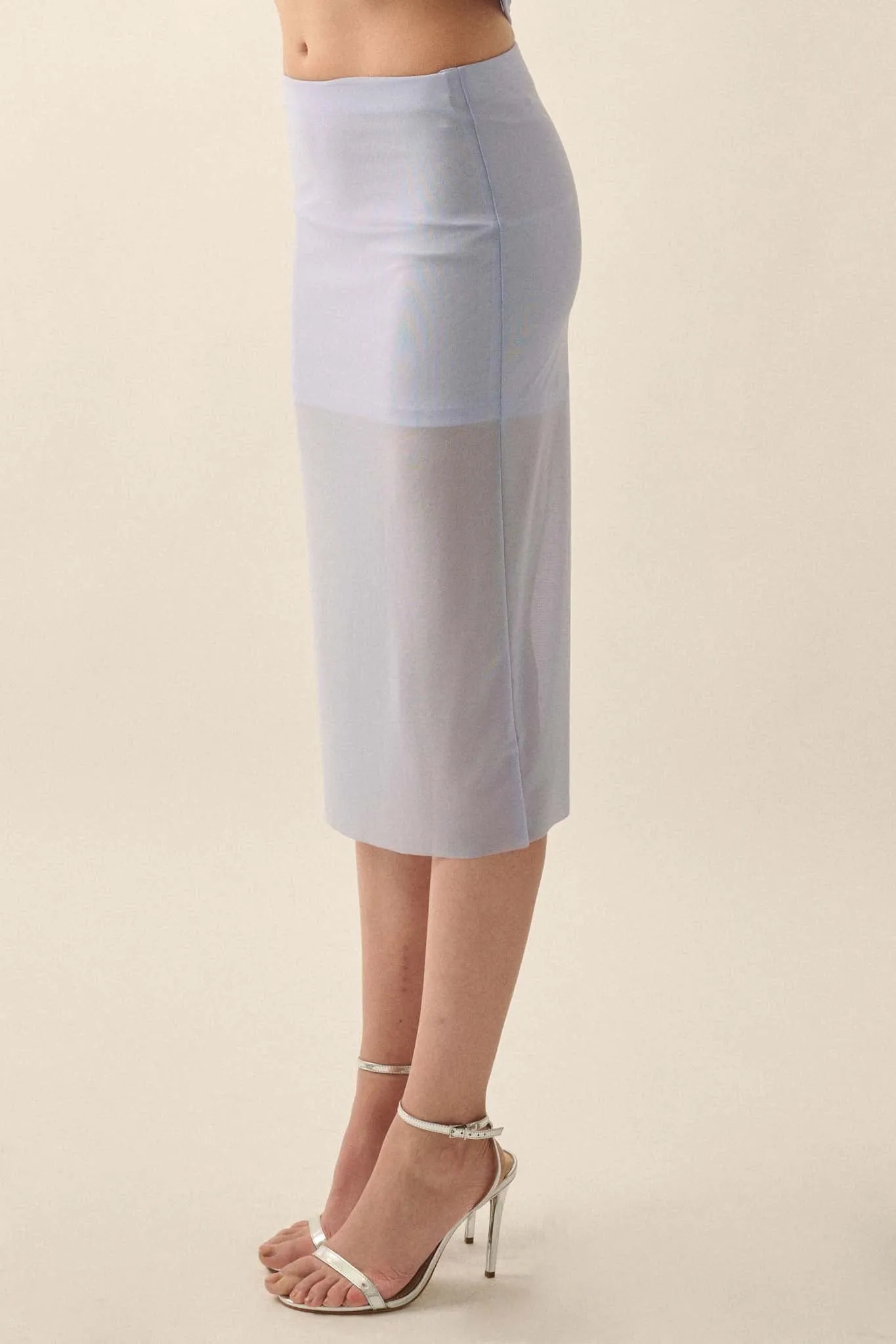 Mesh Around Sheer Mesh Midi Pencil Skirt