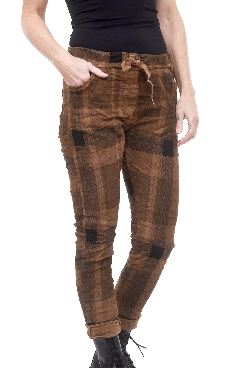 Micro-Corduroy Plaid Jogger, Brown