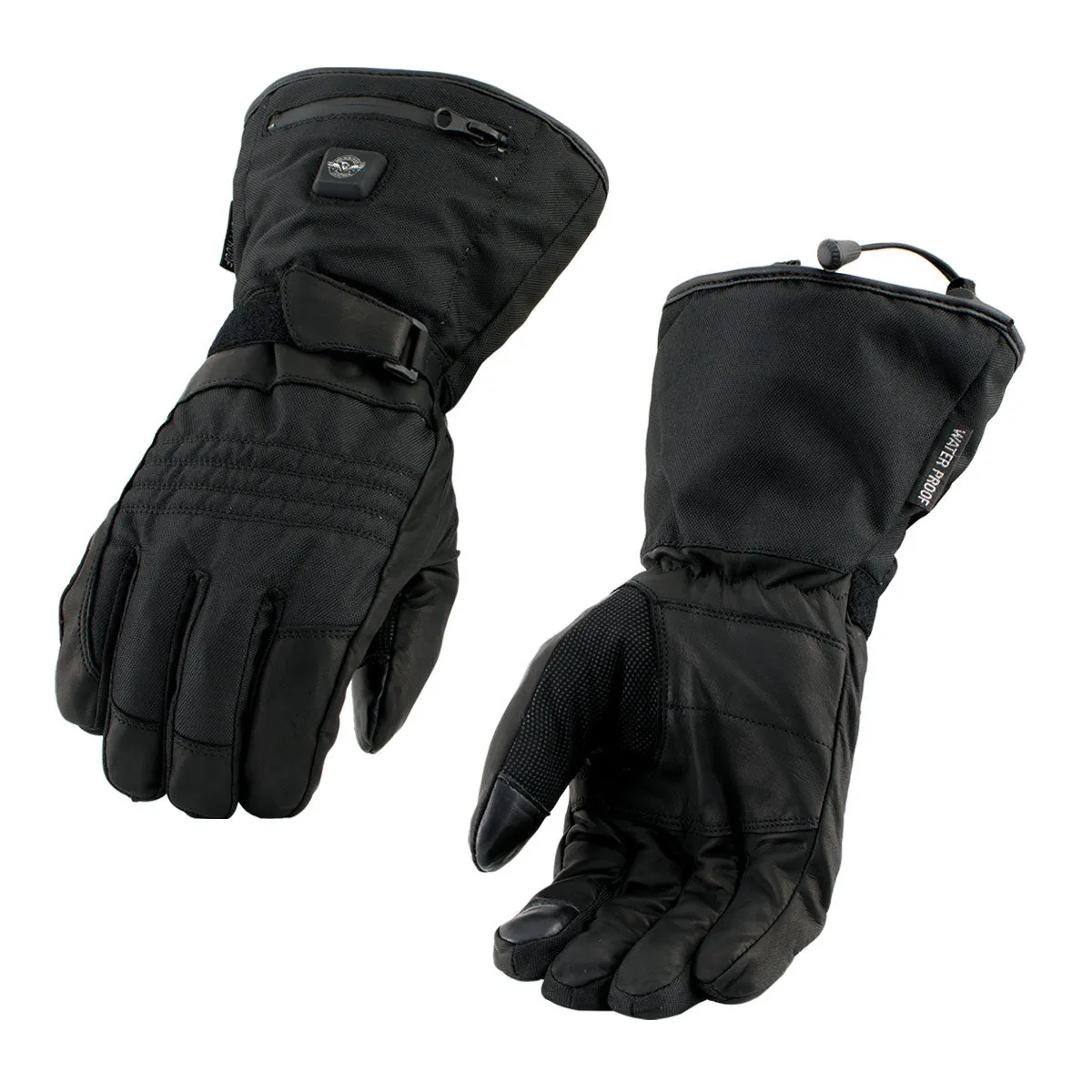 Milwaukee Leather MG17501SET Men’s Heated Black Leather/Textile Winter Gloves w/Battery/Harness Wire and i-Touch