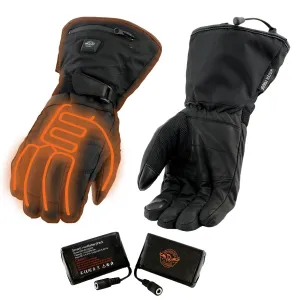 Milwaukee Leather MG17501SET Men’s Heated Black Leather/Textile Winter Gloves w/Battery/Harness Wire and i-Touch