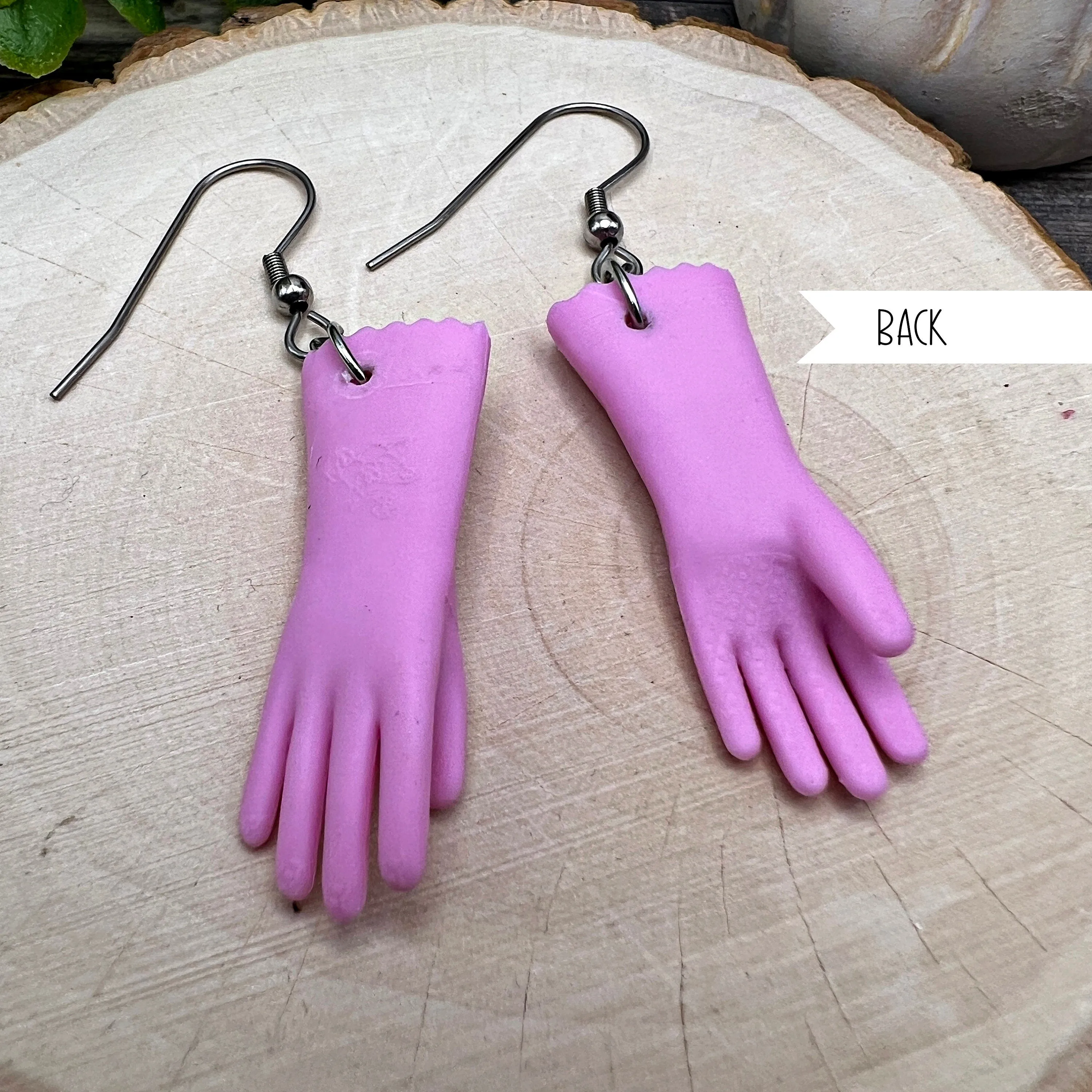 Miniature Rubber Gloves Stainless Steel  Earrings, Hypoallergenic Gift