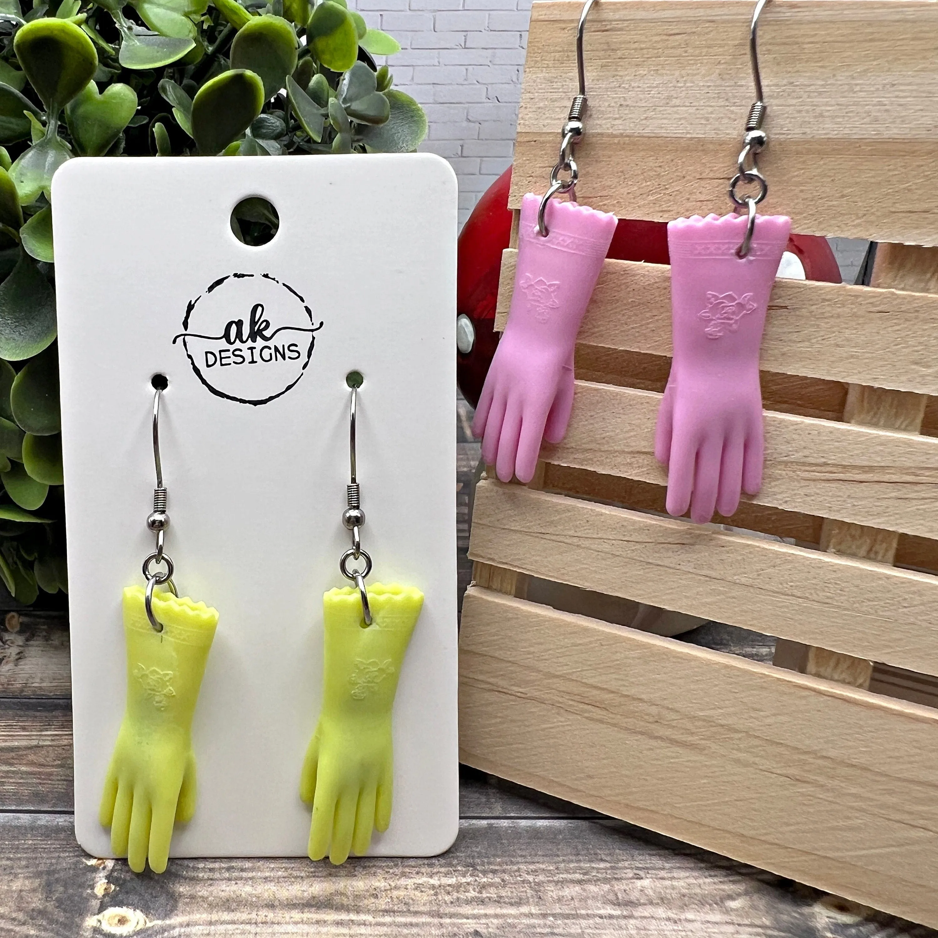 Miniature Rubber Gloves Stainless Steel  Earrings, Hypoallergenic Gift