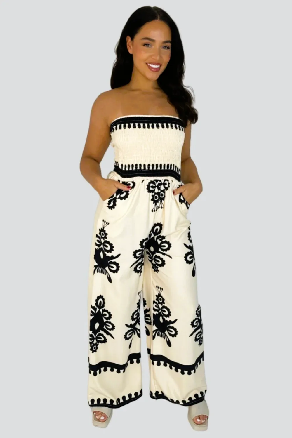 Monochrome Details Boobtube Maxi Dress