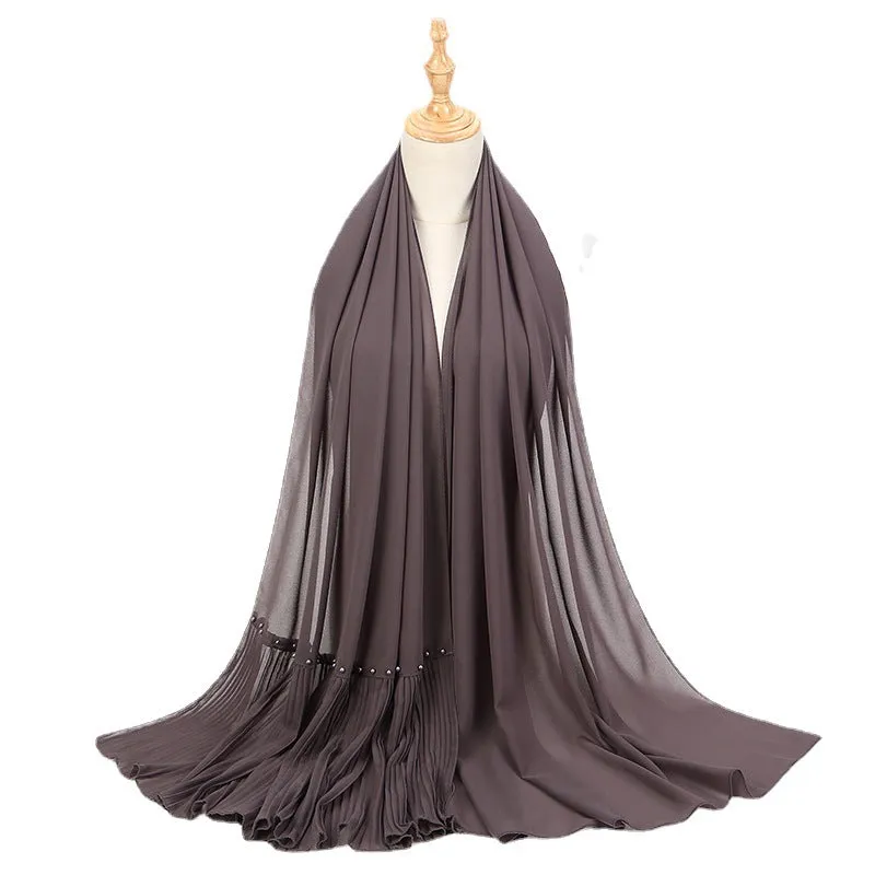 MSL055 pleated plain pearl chiffon hijab scarf