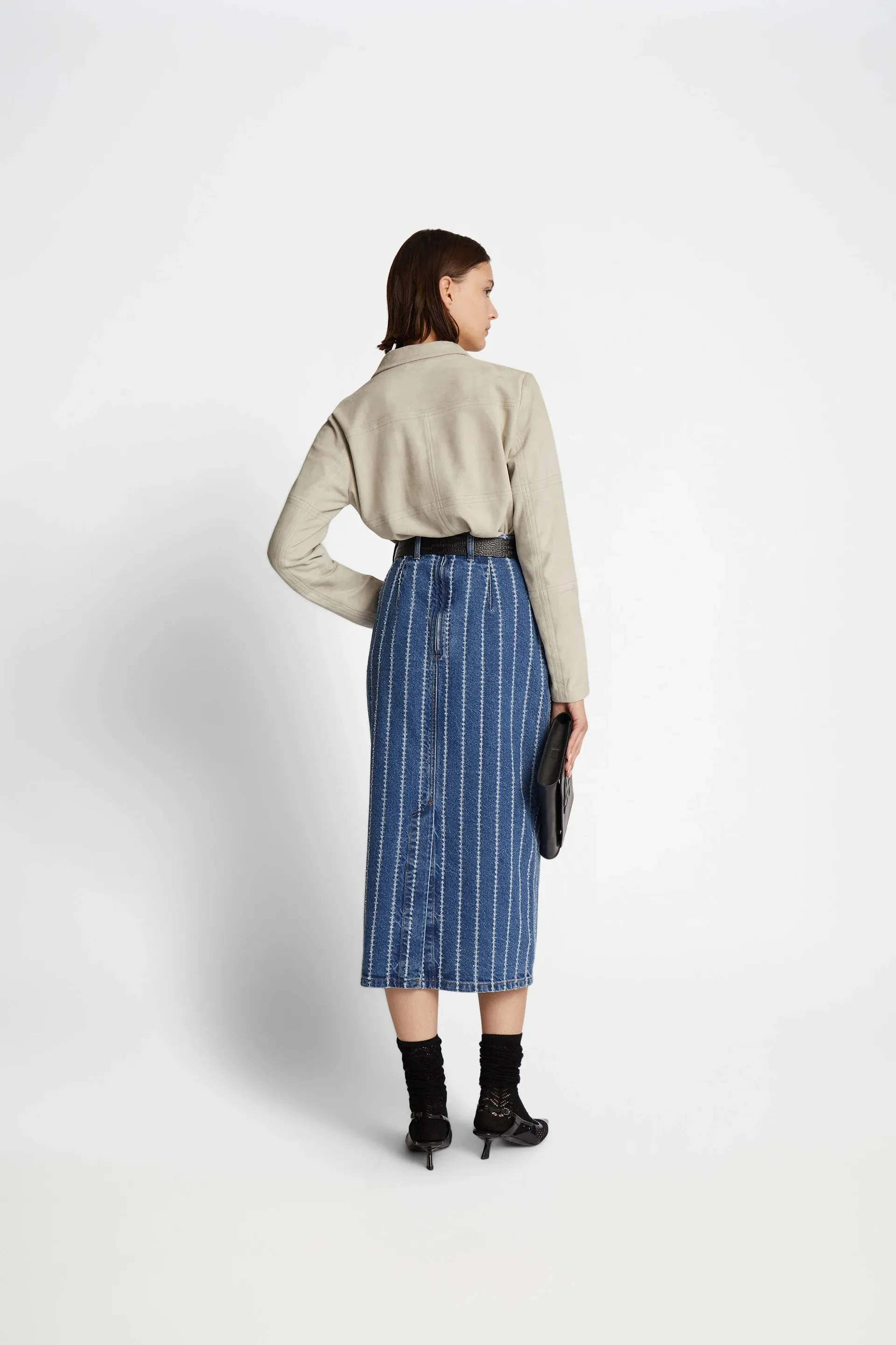 Munthe Faith Denim Pinstripe Skirt - Denim