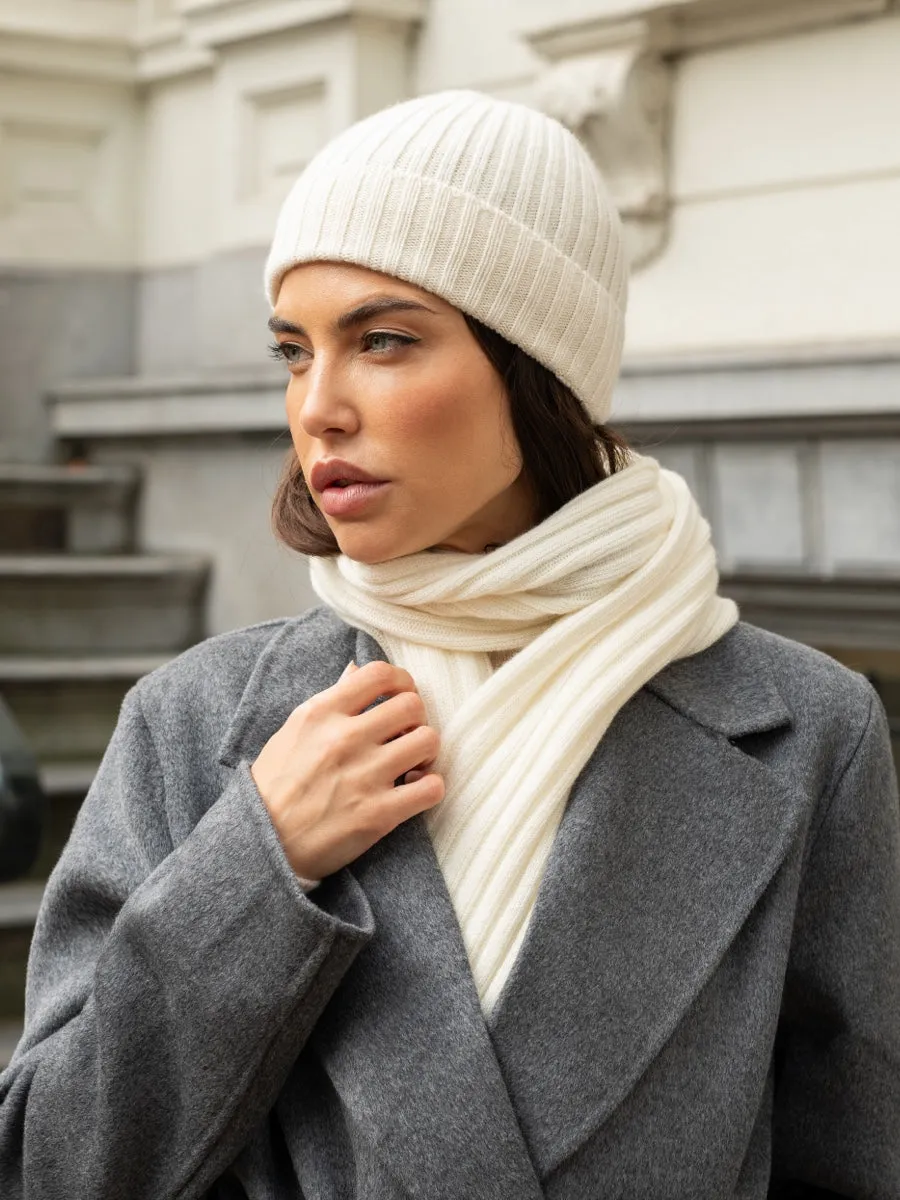 Napoli (cream) - 100% cashmere ribbed scarf (unisex)