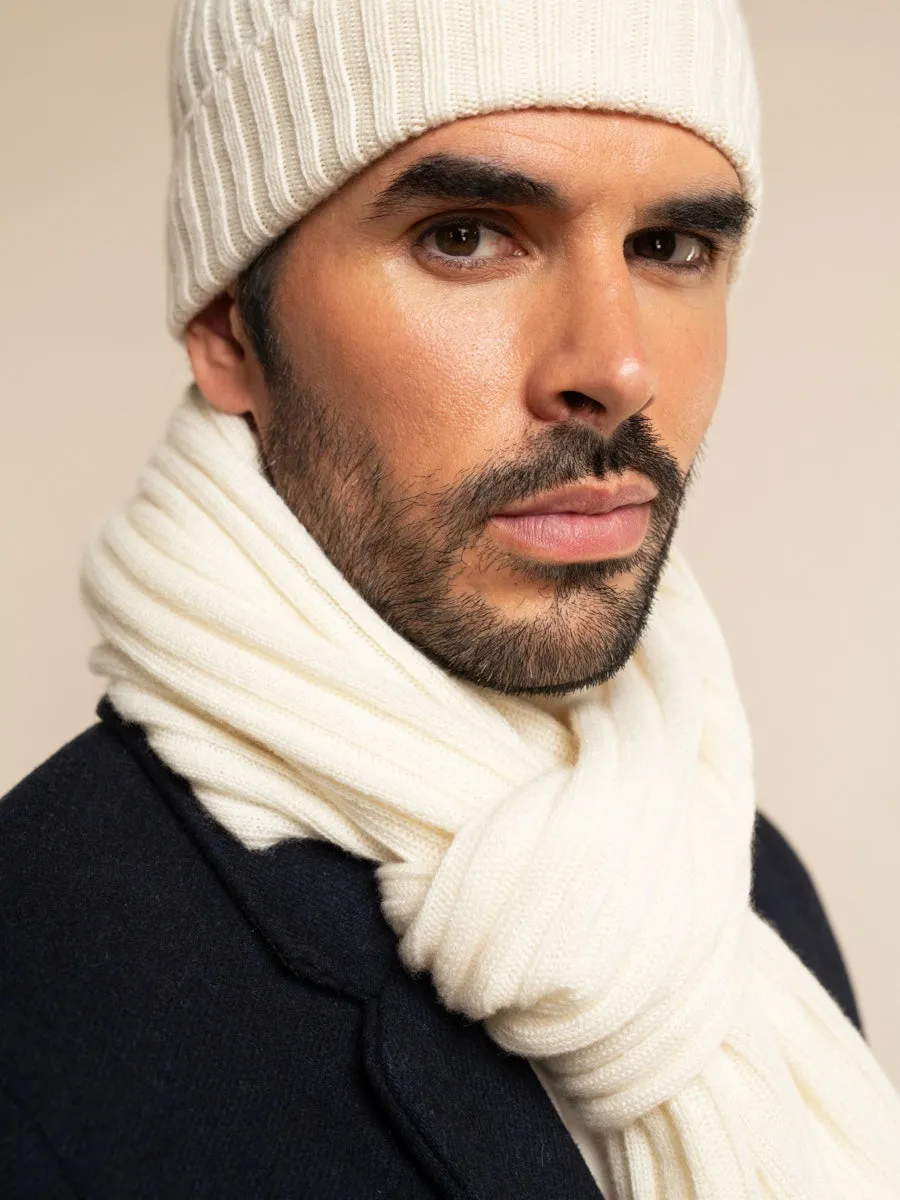 Napoli (cream) - 100% cashmere ribbed scarf (unisex)